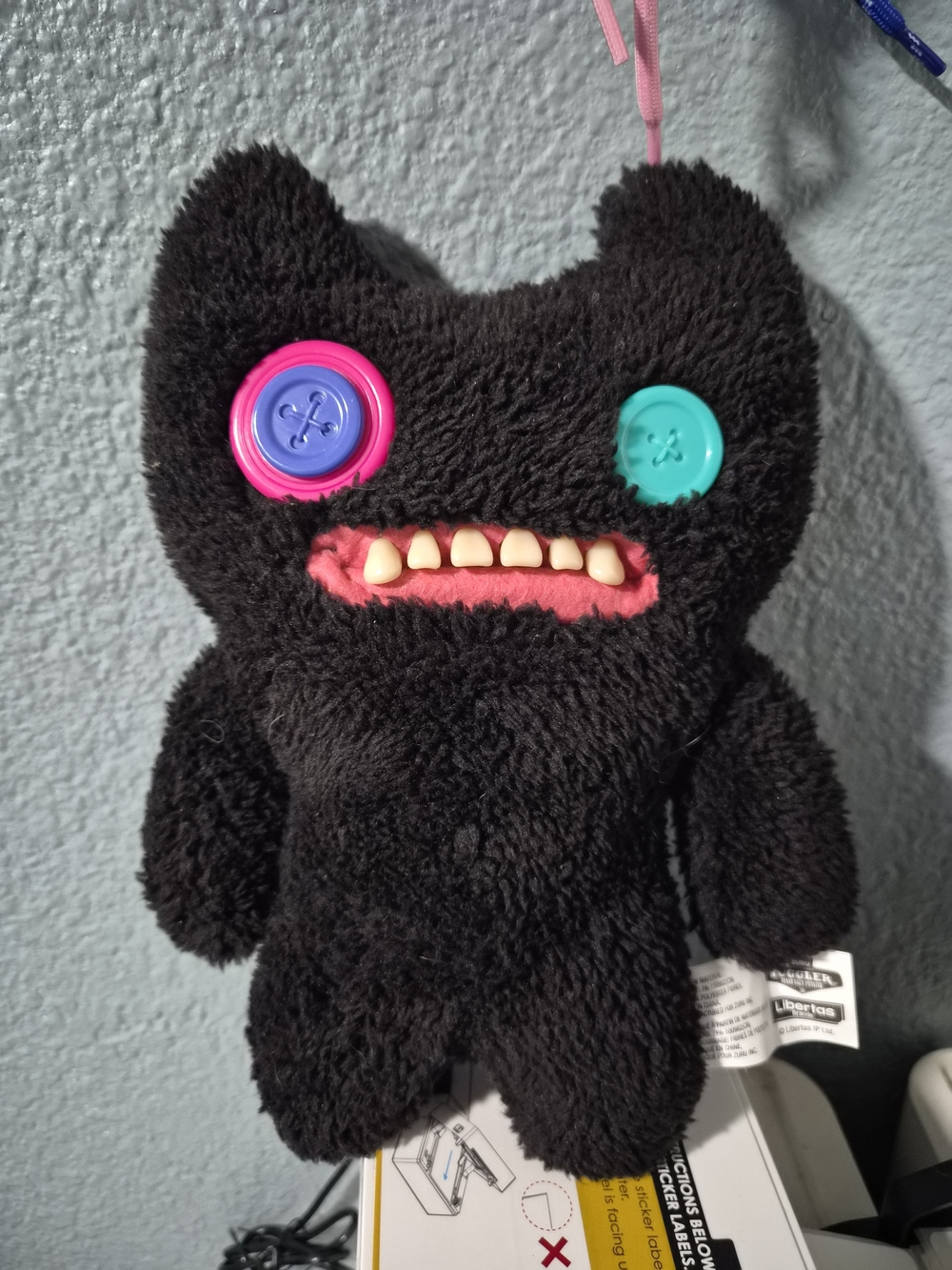 Fuggler Black Plush Monster Toy with Colorful Button Eyes - Brand: